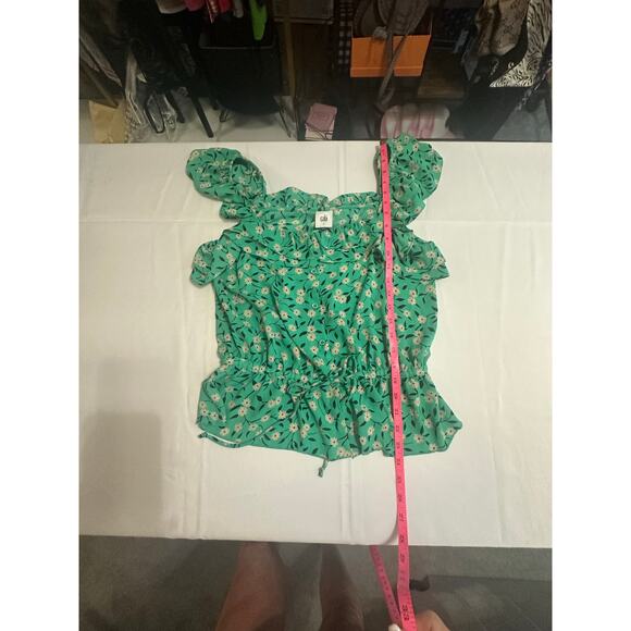 Cabi Green Floral Ruffle Blouse – Size S, Daisy Print with Waist Tie - Picture 8 of 10
